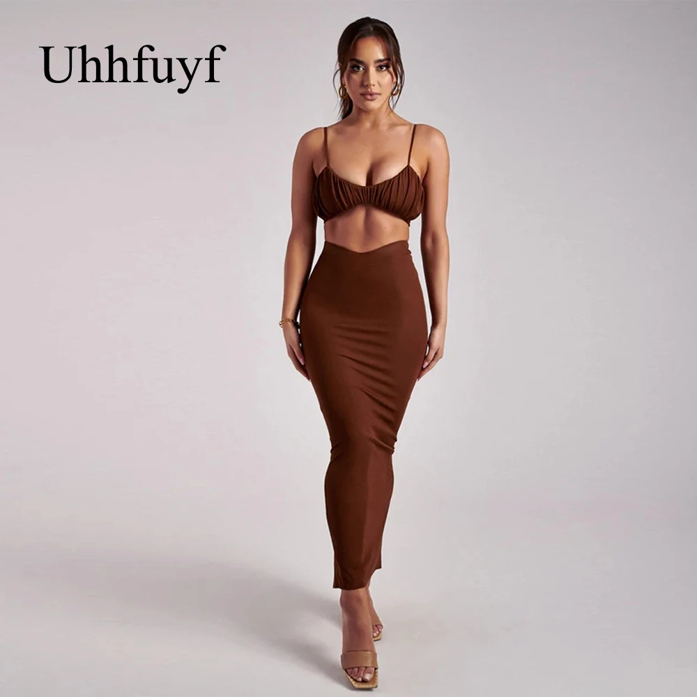 

Новинка 2021 г., Женская юбка Uhhfuyf, пикантная эластичная однотонная плиссированная юбка с разрезом и поясом, элегантная одежда для дня рождени...