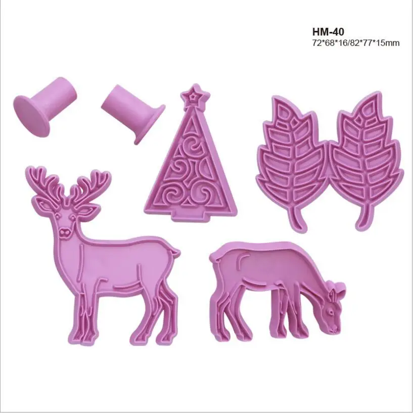 

4 Pcs/Batch 3D Biscuit Mould Elk Love Snowflake Fish Butterfly Flower Embossed Christmas Biscuit Mould Baking Mould