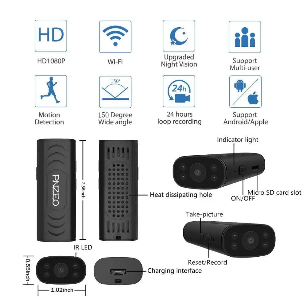 PNZEO Мини WiFi камера 1080P HD беспроводной дистанционный монитор камера крошечная IP камера видео рекордер движения-Detectio