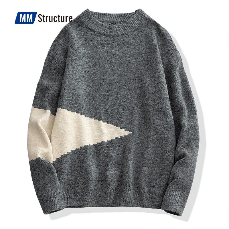Мужской шерстяной вязаный свитер в стиле пэчворк зимняя уличная одежда