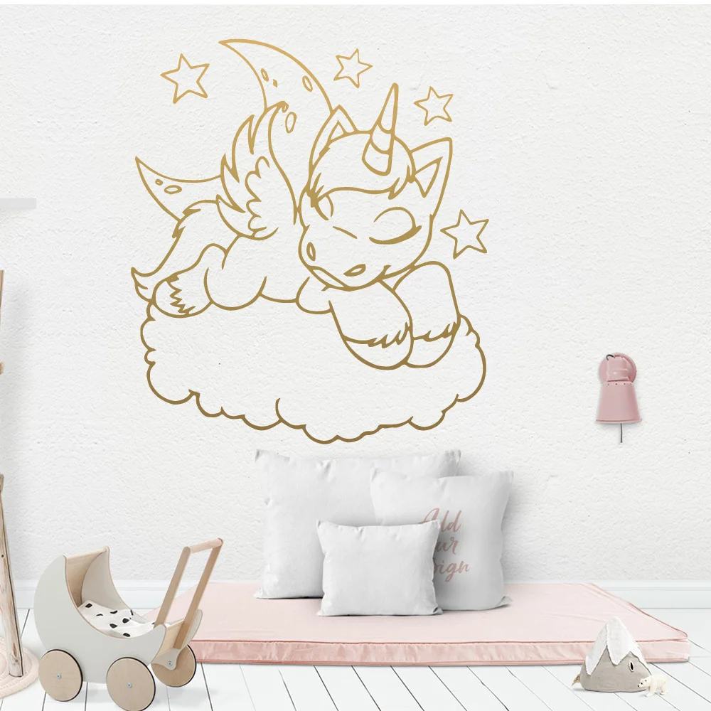 

Lovely Unicorn Art Vinyl Wall Sticker Wall Decor For Kids Room Bedroom Decorative Wall Decals Sticker Mural vinilo unicornio