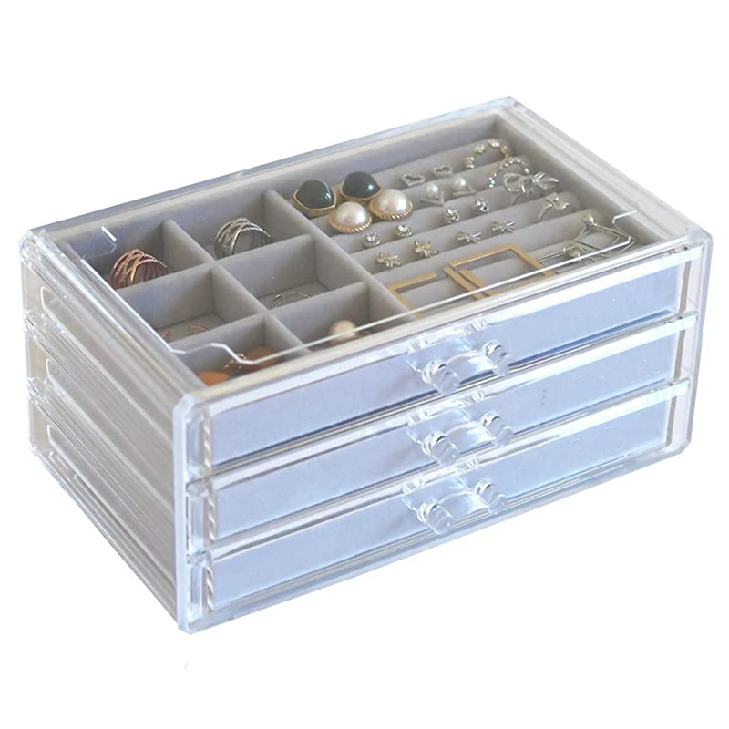 

Women'S Jewelry Box with 3 Drawers, Transparent Jewelry Storage Box with Flannel Bottom