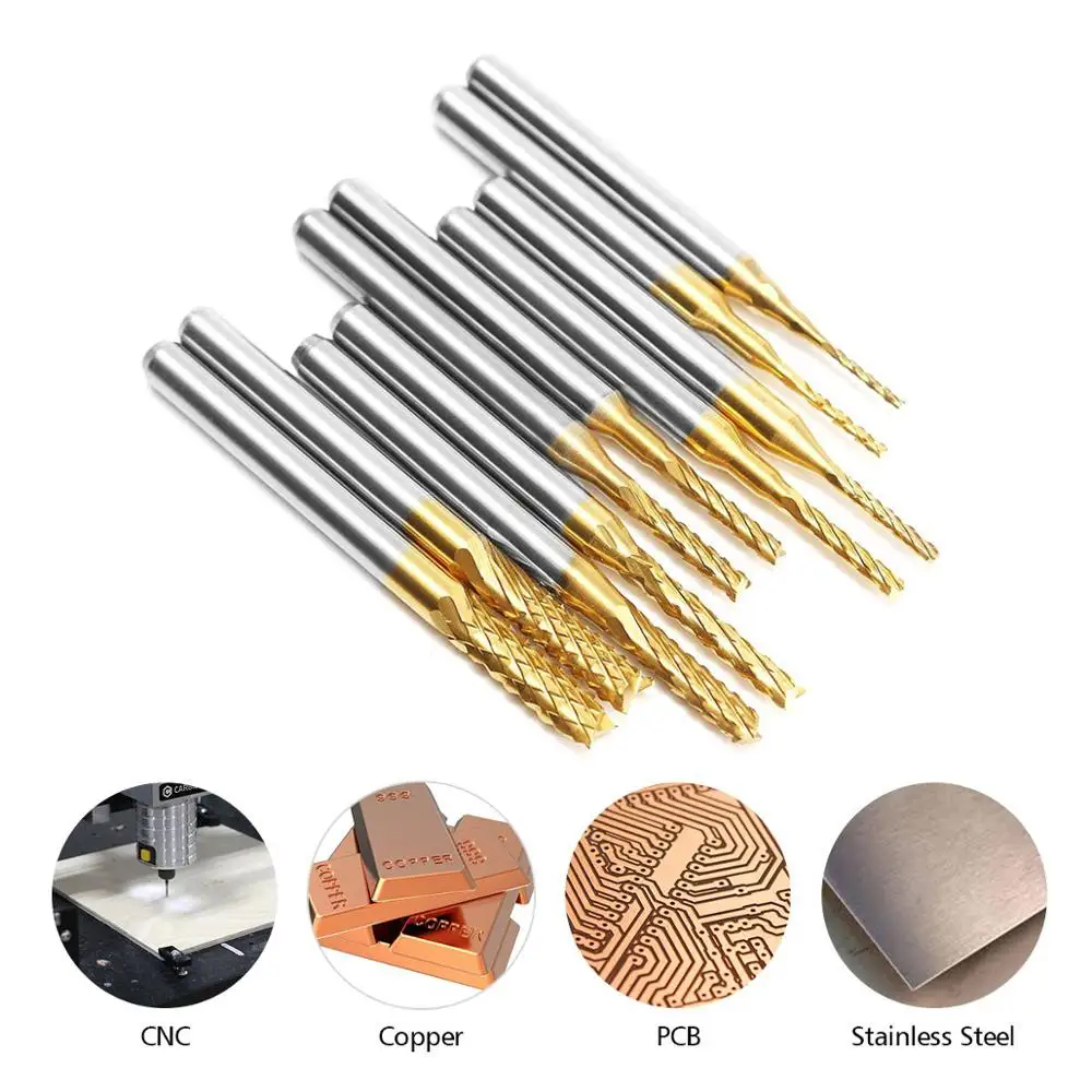 10PCS 0.8-3.0mm Titanium Milling PCB Corn Bits Cutter Tungsten Carbide End Mill Engraving For CNC Wood Cutting | Инструменты