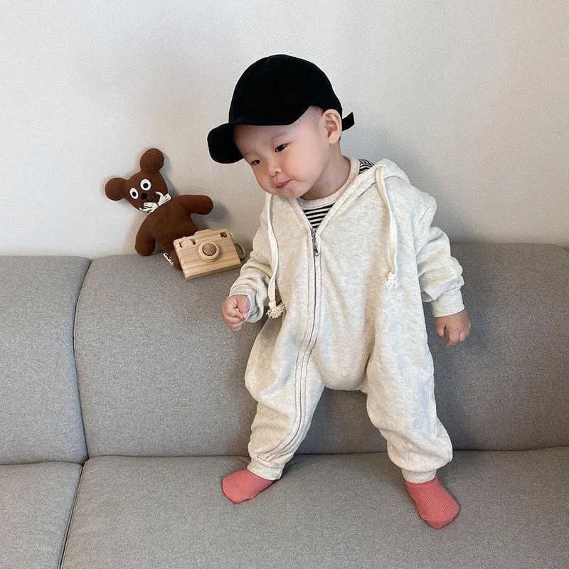 Autumn Baby Casual Romper Loose Newborn Sweatshirt Long Sleeve Kids Hooded Jumpsuit Little Girl Zipper Coat Toddler Boy Clothes