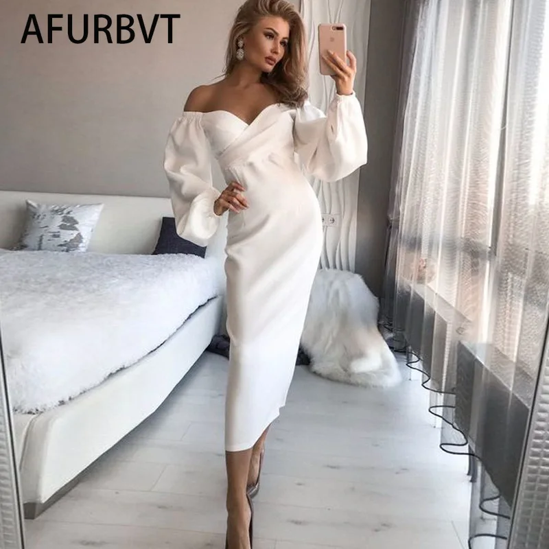 

2021 Новое летнее женское белое однотонное платье с рукавами-фонариками и v-образным вырезом, сексуальное длинное платье с высокой талией для ...