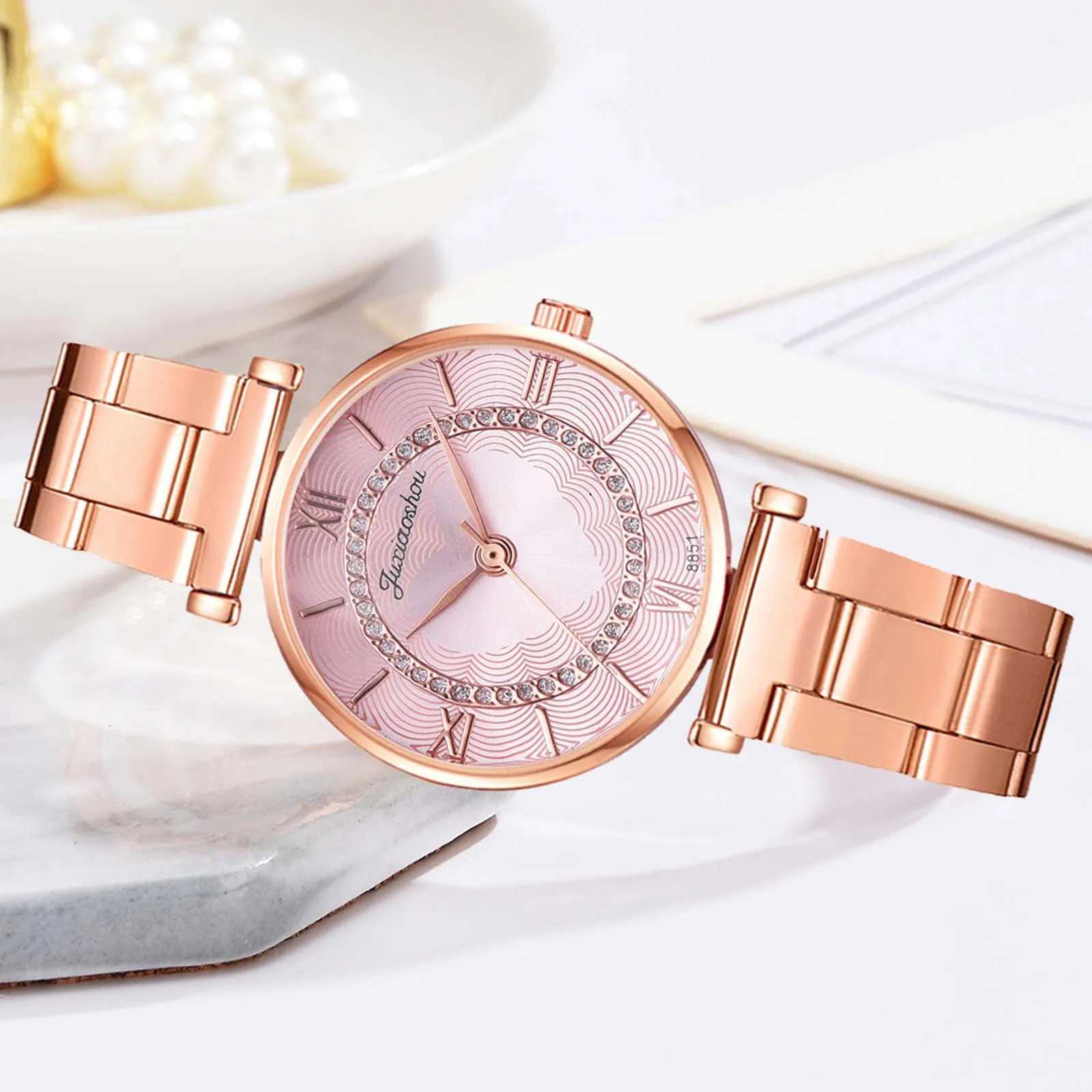 

Fashion Women Diamond Steel Band Bracelet Watch Set Elegant Geometric Bracelet Wristwatch Women Bracelet Luxury Casual Watch