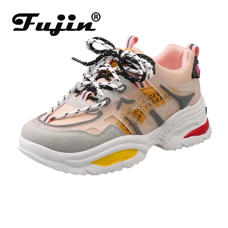 Женские кроссовки на плоской подошве Fujin дышащие с круглым носком и перекрестной