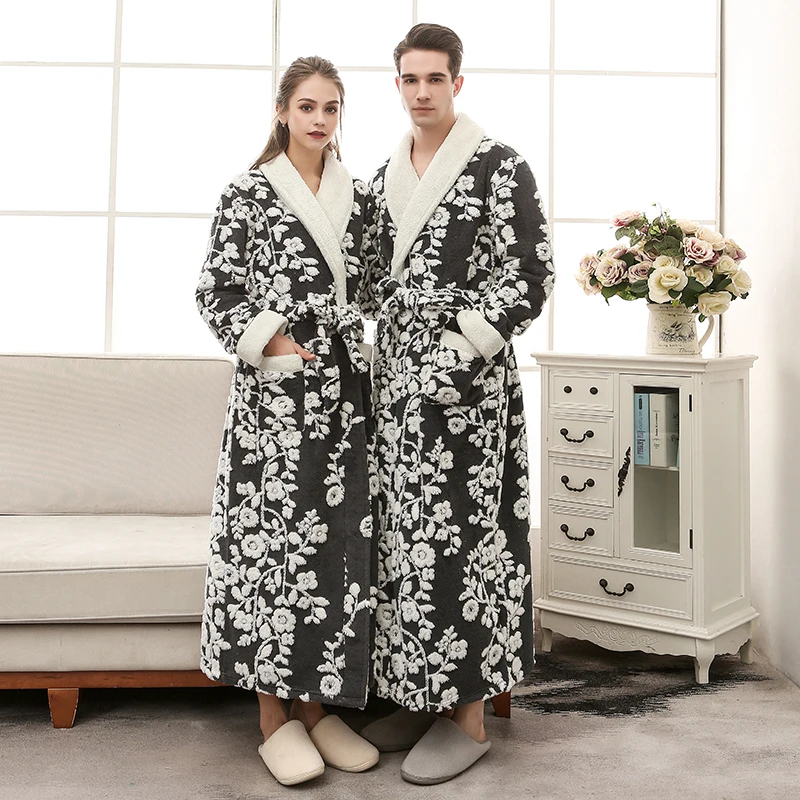 European and American craftsmanship jacquard double-layer thickened flannel pajamas for couples