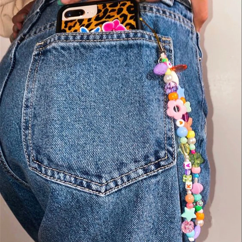 Цепочка Женская цветная из акрилового шнура с улыбающимся бисером ручной работы