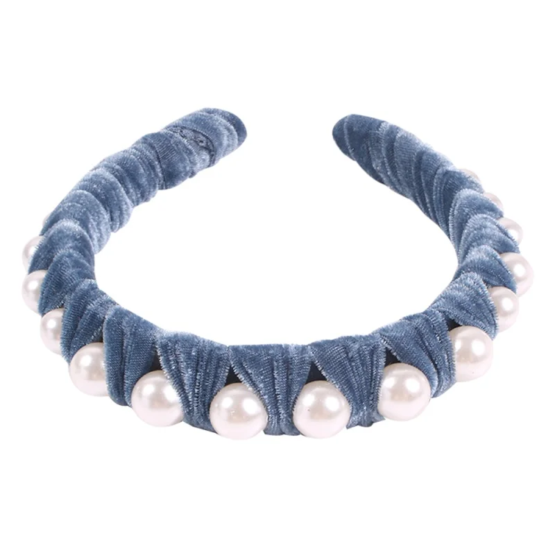 blue headband Корейская бархатная Жемчужная Повязка на голову для женщин с узлом ободок для волос повязки для волос Головные уборы Новая мода головной убор аксессуары для волос подарки - Окраска металла: blue headband
