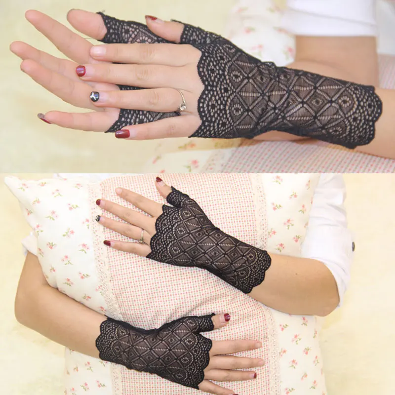 

Женские летние солнцезащитные перчатки 2020, 1 пара сексуальных кружевных черных перчаток без пальцев для женщин, Эластичные аксессуары для р...