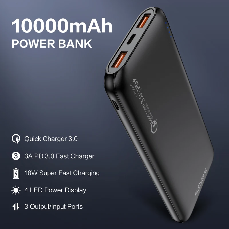 floveme quick charger 3 0 power bank 10000mah pd 3 0 fast 18w powerbank external mobile battery for iphone 13 12 11 xiaomi fast free global shipping