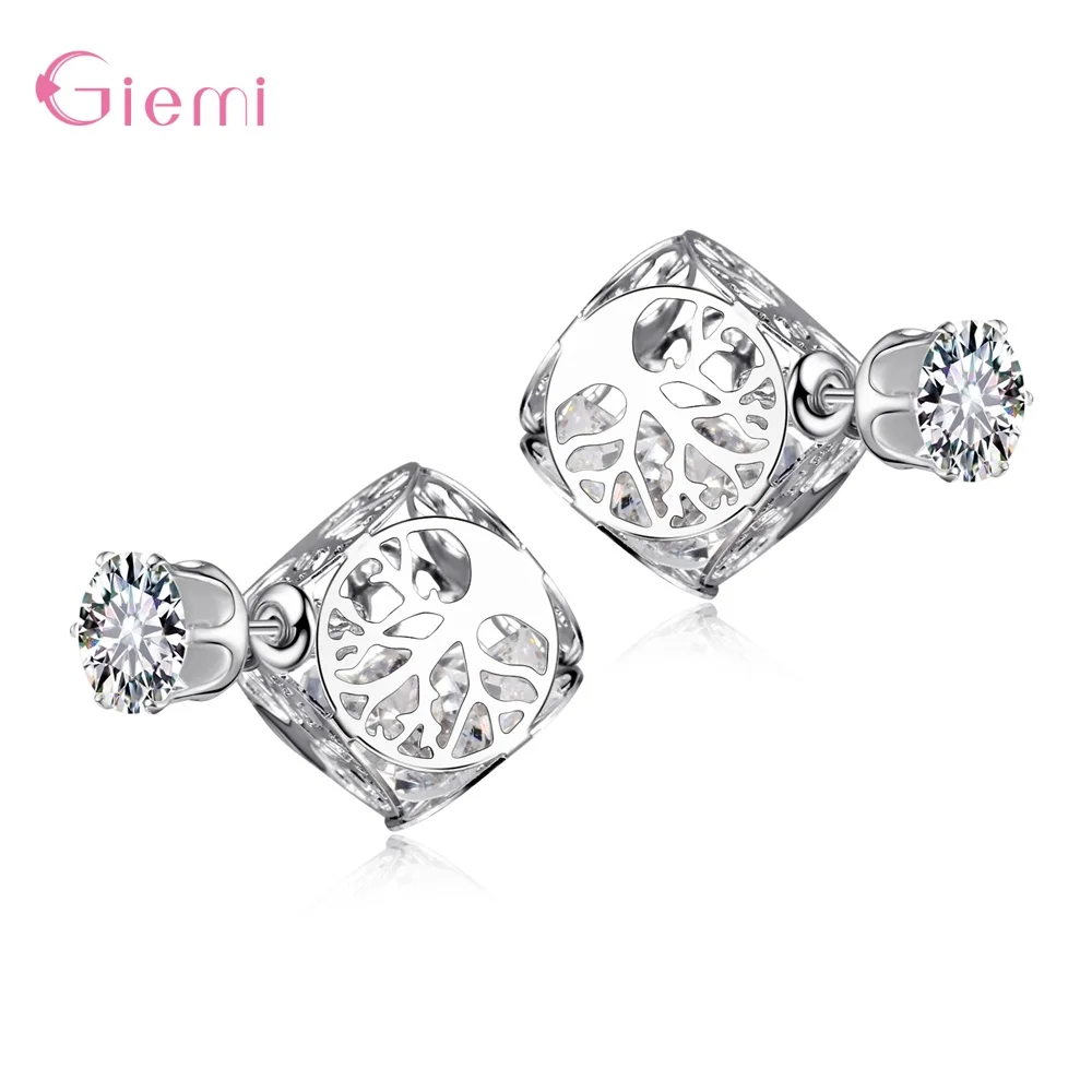 

Big Sale Genuine 925 Sterling Silver Stud Earrings Hollow Pattern Bridal Earrings With Shiny Earrings Women Fashion Jewelry Gift