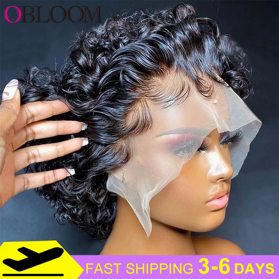 Curly Pixie Cut Wig 13*4 Lace Front Human Hair Wigs 250% 4*4 Closure Wig Brazilian Bleached Knots Wigs for Women Short Bob Wig