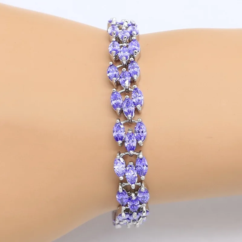 Наборы из натурального фиолетового полудрагоценного ювелирного серебра для женщин - серьги, кольцо, подвеска, ожерелье, браслеты.