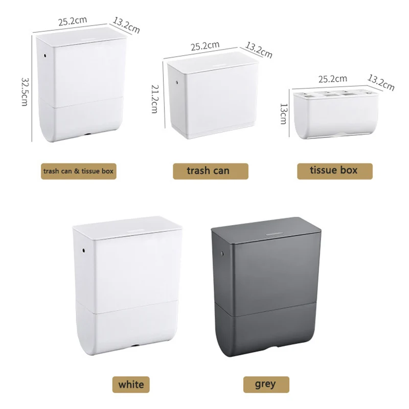 

Trash Can Wall-mounted with Tissue Box Kitchen Waste Storage Garbage Bag Holder Paper Holder Waste Bin Bathroom Rubbish Can