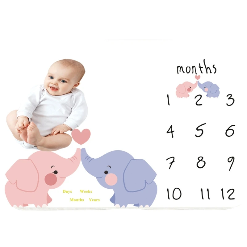 

23GD Baby Monthly Record Growth Milestone Blanket Newborn Soft Flannel Swaddle Wrap Photography Props Creative Background