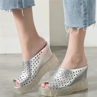 slip on creepers women genuine leather high heel gladiator roman sandals female open toe wedge platform pumps shoes casual shoes
