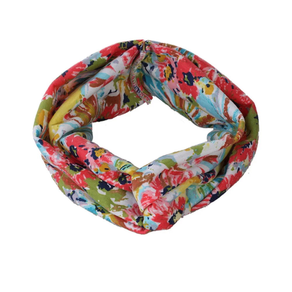 

Women Flower Headband Floral Print Elastic Turban Cross Knot Hair Band Hair Accessories LXH