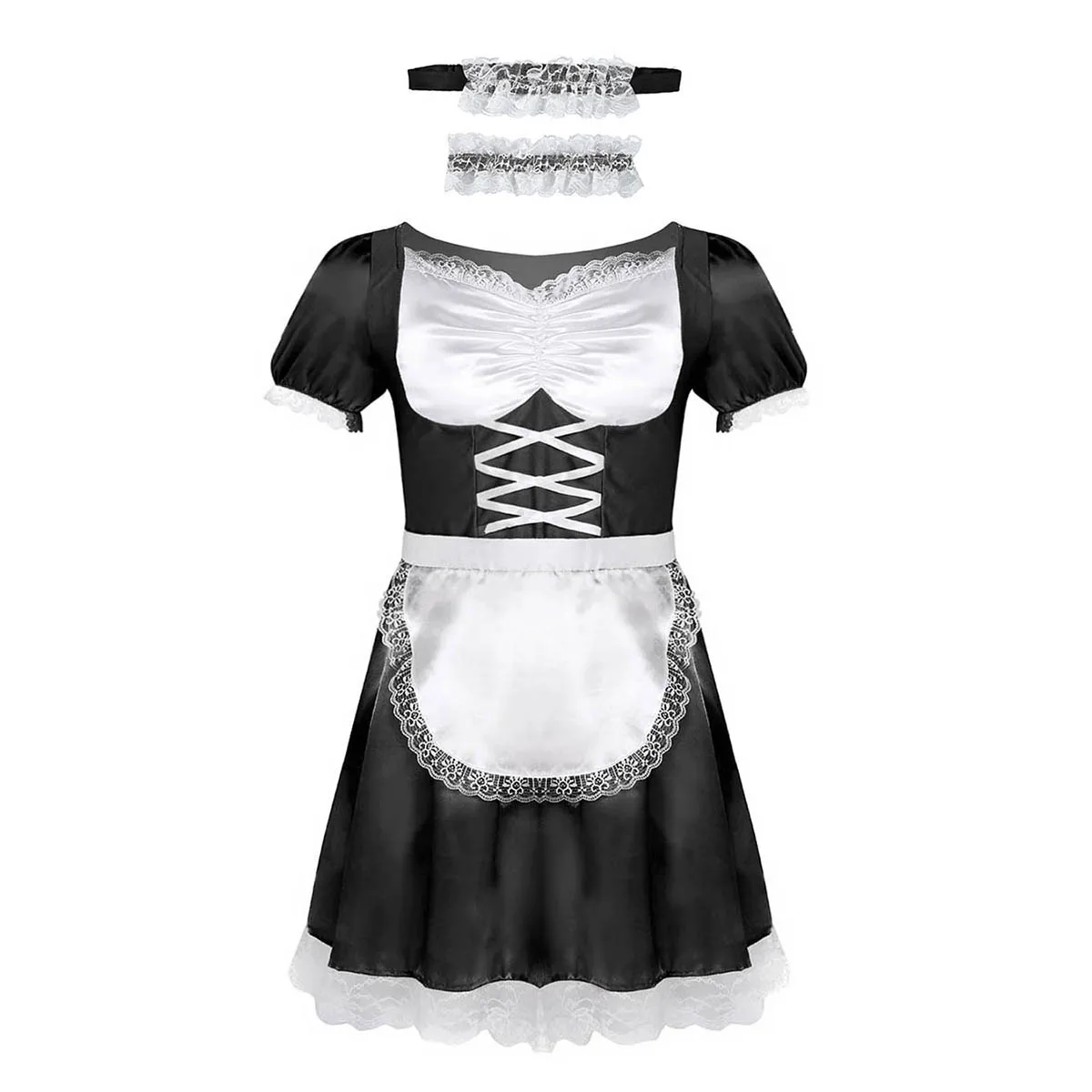 Type A Black Iiniim Мужская Неженка форма французской горничной нарядное платье сексуальные забавные костюмы Клубная одежда для вечеринок атласное платье с чокером и повязкой на голову - Цвет: Type A Black
