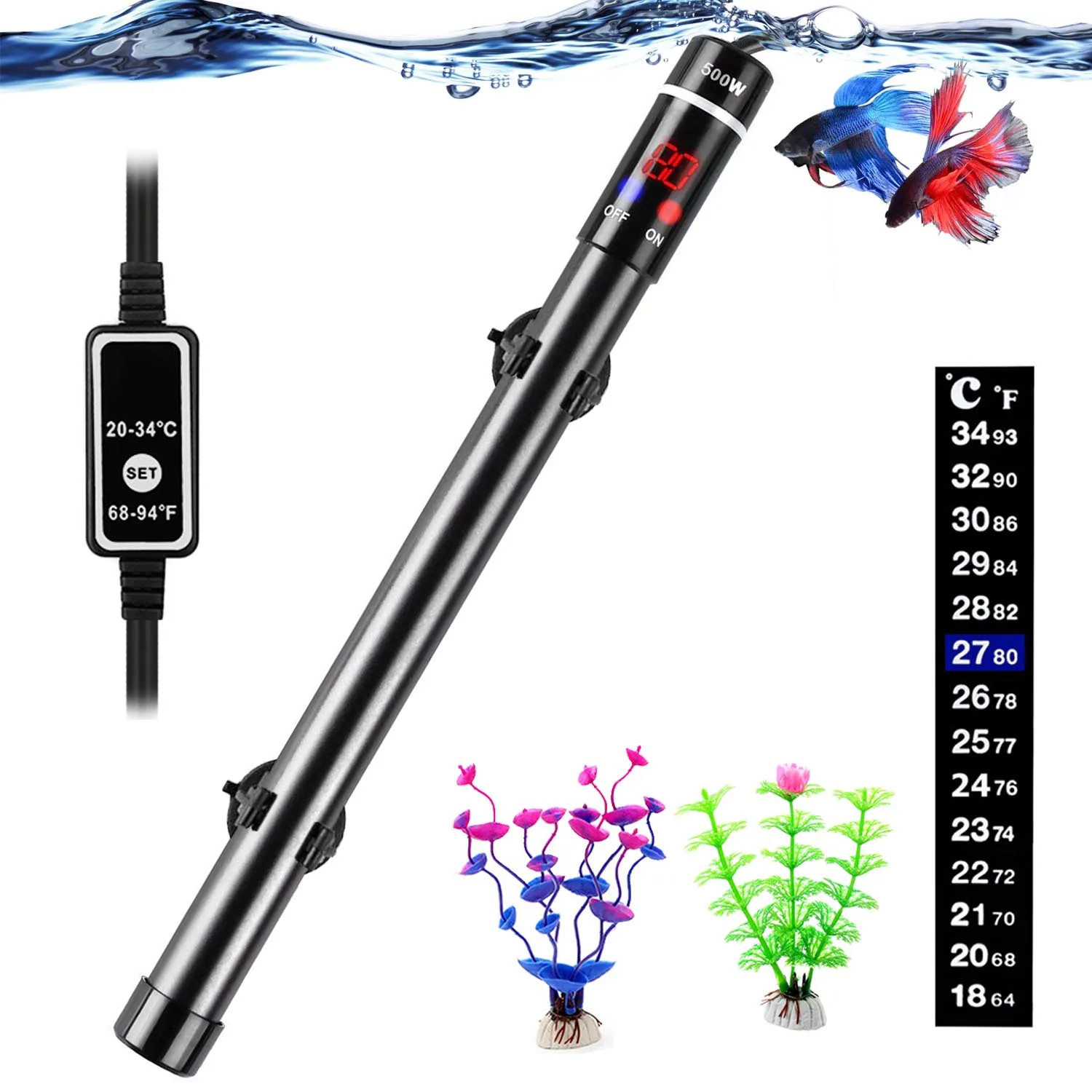 

Aquarium Heater with Titanium Submersible Fish Tank Heater Salt or Fresh Water 10-130 Gallon, LED Digital Thermostat Controller