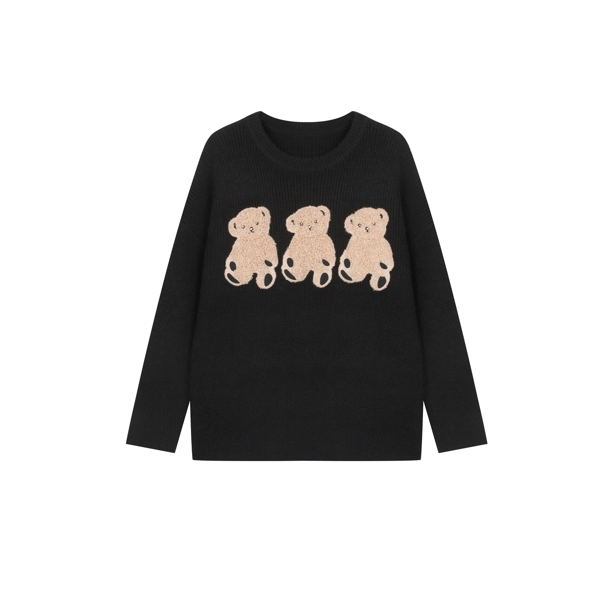 

French Autumn Cartoon three cubs cute loose pullovers sweater female long sleeve knitting sweater women coat