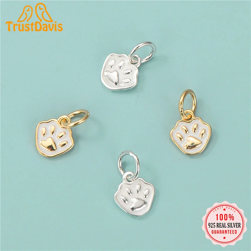 

TrustDavis Real 925 Sterling Silver Fashion Glaze Dog Footprints Charm Pendant Handmade DIY Accessories Fine S925 Jewelry HY453