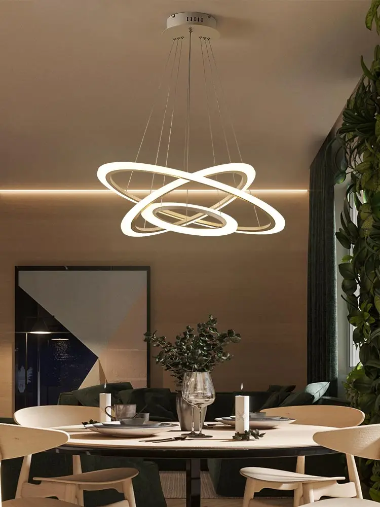 

Modern LED Restaurant Chandelier Suspended Light Living Room Ringed Branch Shaped Luxury Glossy Time White Black Knob Switch