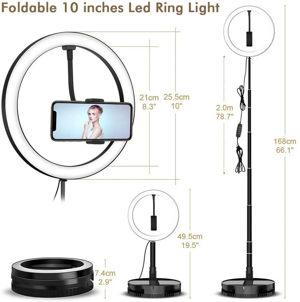 Приглушаемый кольцевой светильник светодиодный 10 дюймов со штативом держатель
