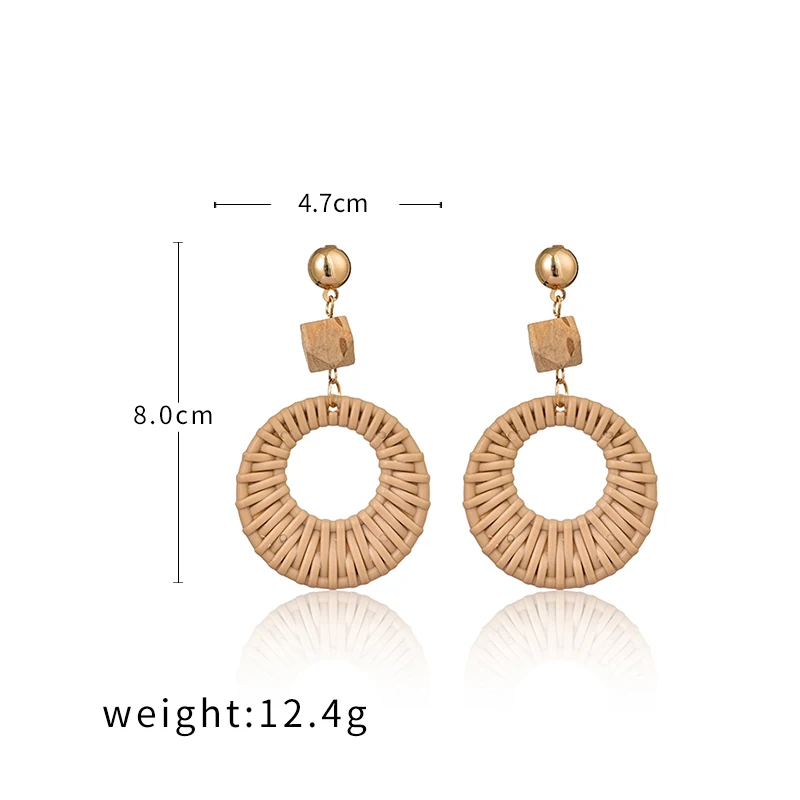 

2021 Vintage Handmade Wooden Big Earring Straw Weave Drop Earrings Geometric Acrylic Long Earrings Wedding party Fashion jewelry