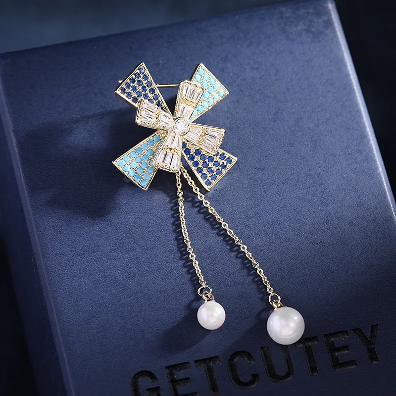 

Fashion Elegant Pearl Drop Spinning Windmill Brooches For Women Luxury High Quality Gold Plated Female Suit Lapel Pins Jewelry