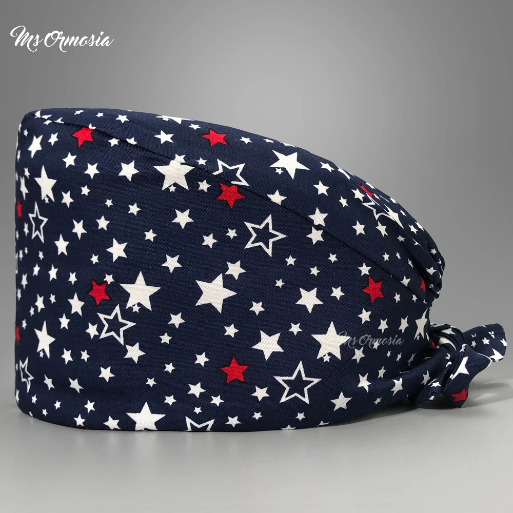

new Wholesale adjustable unisex printed cotton scrub cap beauty salon work cap surgical cap nurse cap elastic nurse accessories