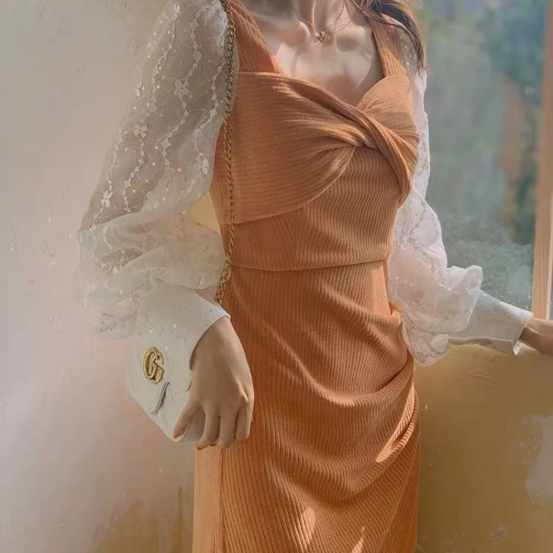 

New V-Neck Women Dress Bling Sequined Long Sleeve Dresses Panelled Patchwork Sexy Y776