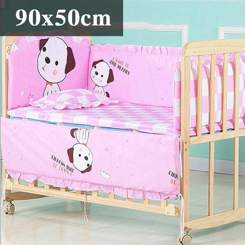 pink puppy90x50cm 5 шт. натуральный хлопок детское постельное белье Комплект для бампера мягкий съемным моющимся коляска для новорожденных Детское постельное белье детская кроватка бампер детская комната с декором на утолщенной - Цвет: pink puppy90x50cm