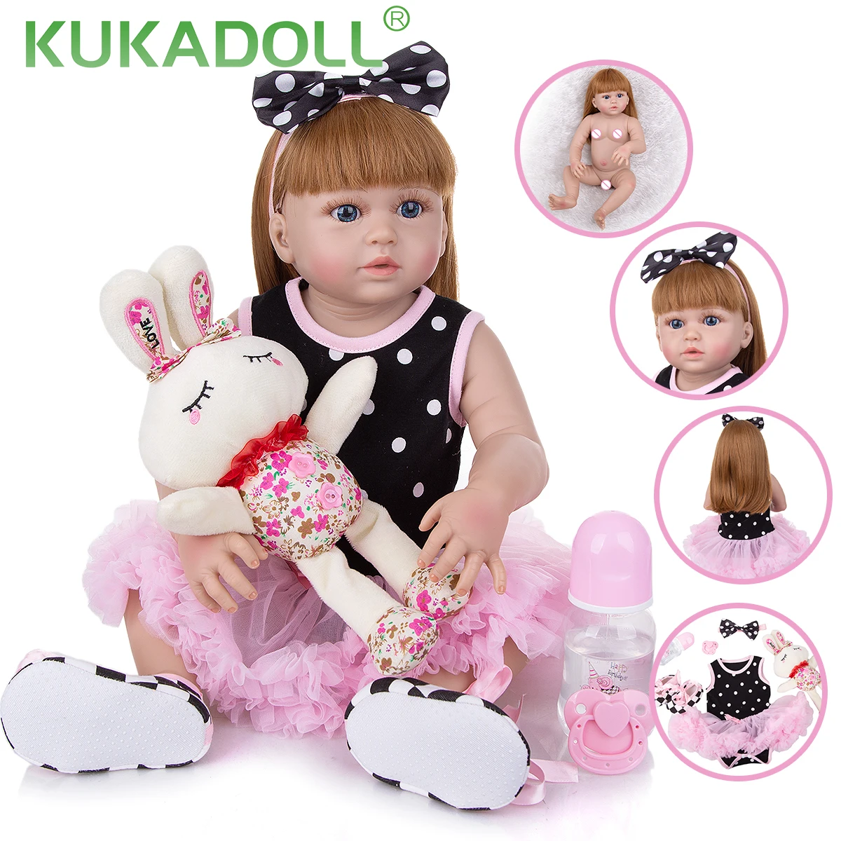 

KUKADOLL Realistic 23 Inch Reborn Baby Doll Full Silicone Body Lovely Vinyl Princess Bebe Reborn For Kids Children's Day Gifts