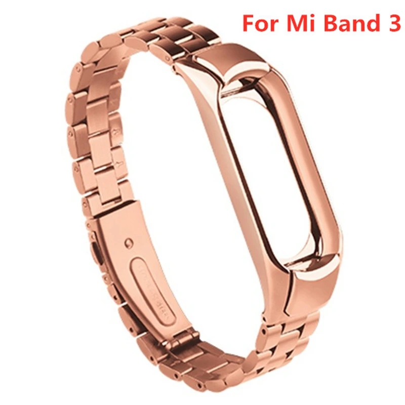 rose gold steel 3 Xiaomi mi ремешок 3/4 кожаный ремешок для Xiaomi mi 3 сменный Браслет Безвинтовые ремешки металлический ремешок для mi band 4 аксессуары - Цвет: rose gold steel 3