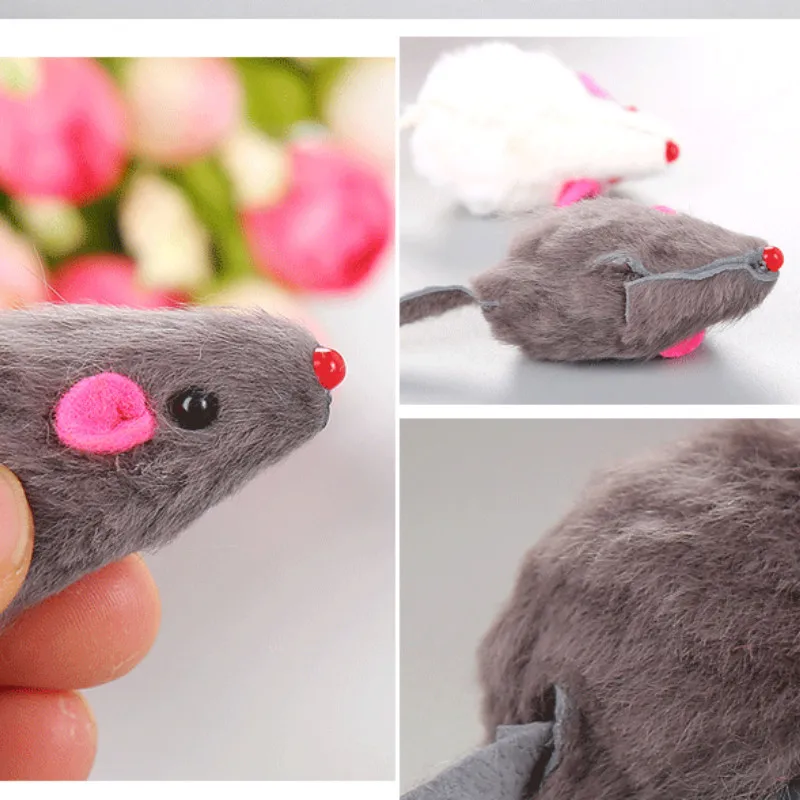 

5Pcs False Mouse Cat Pet Toys Cat Long-haired Tail Mice With Sound Rattling Soft Real Rabbit Fur Sound Squeaky Toy For Cats Dogs