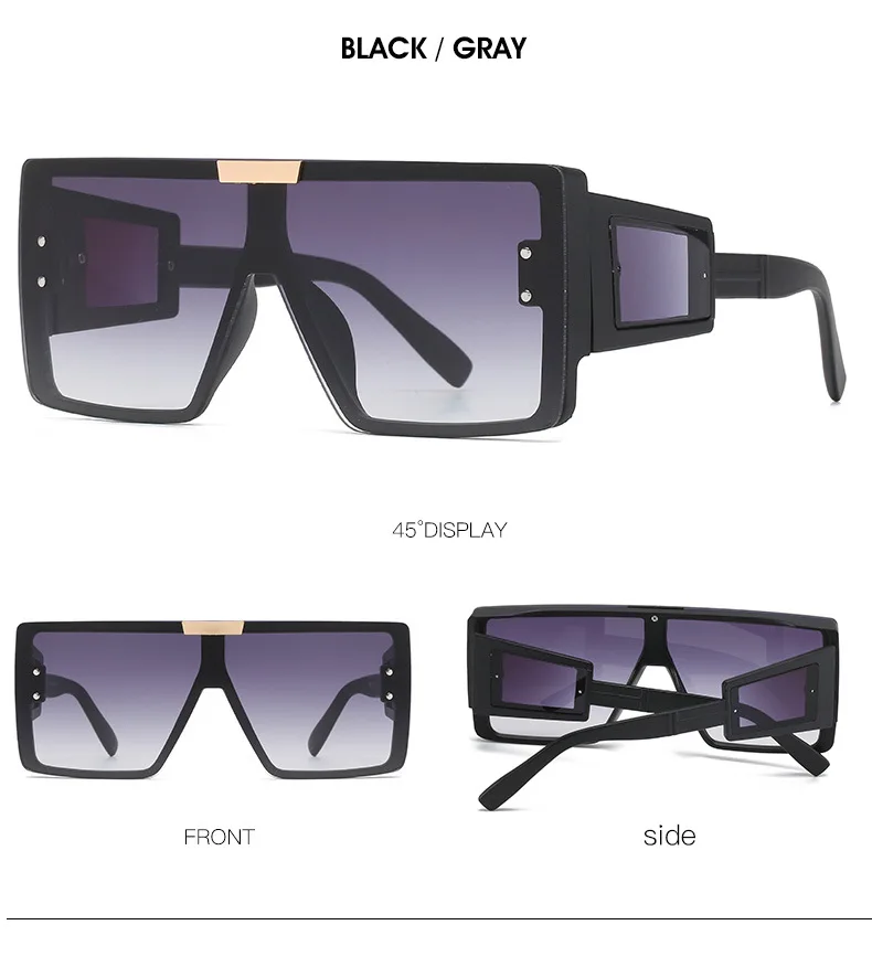 Übergroßen Goggle Platz Sonnenbrille Frauen Marke Steampunk Einem Stück Flachen Top Sonnenbrille Männer Vintage Großen Rahmen Brillen UV400 – Detail 7