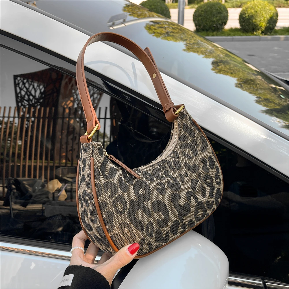 

Burminsa Vintage Leopard Print Half Moon Small Armpit Shoulder Bags For Women Brand Designer Ladies Purses And Handbags New 2021