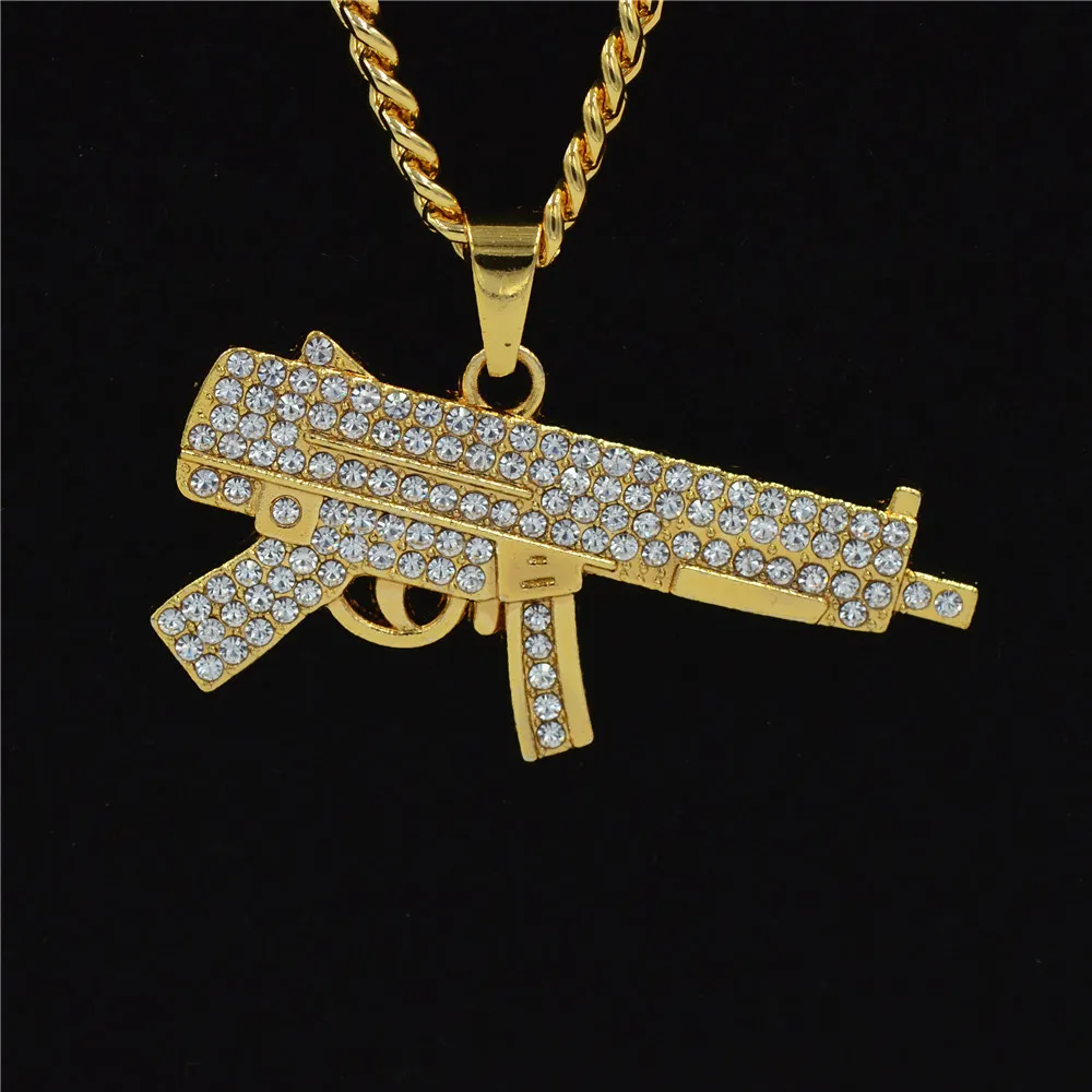 

New Trend European and American Fashion Zircon Submachine Gun Pistol Machine Gun Hiphop Men's Temperament Pendant