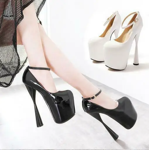 

Женские туфли на высоком массивном каблуке 20 см, туфли-лодочки с ремешком на щиколотке, обувь для ночного клуба, большие размеры