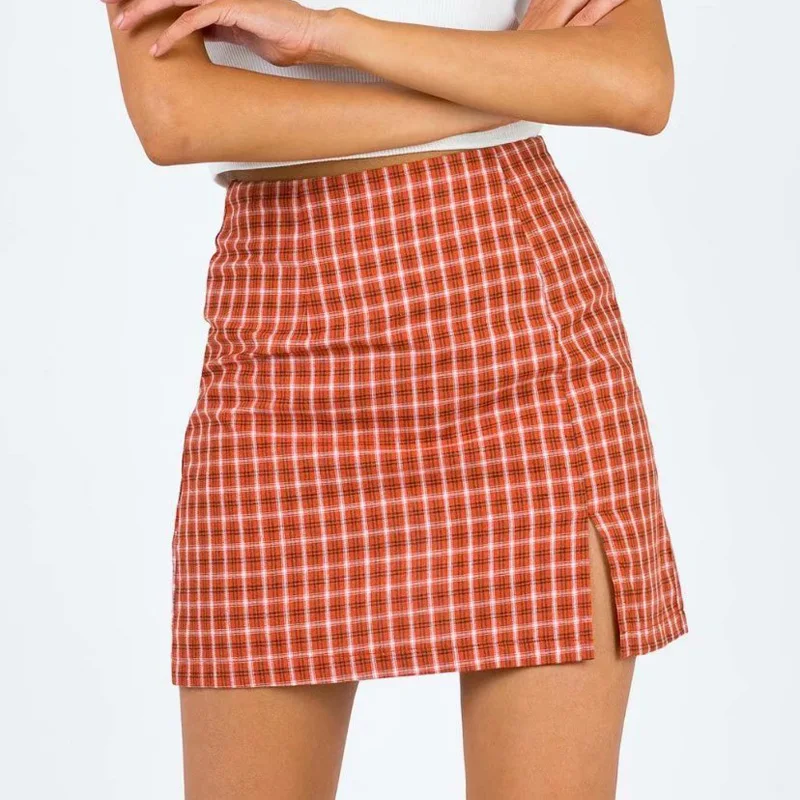 Юбка карандаш Женская клетчатая с завышенной талией и разрезом|Женские юбки| |