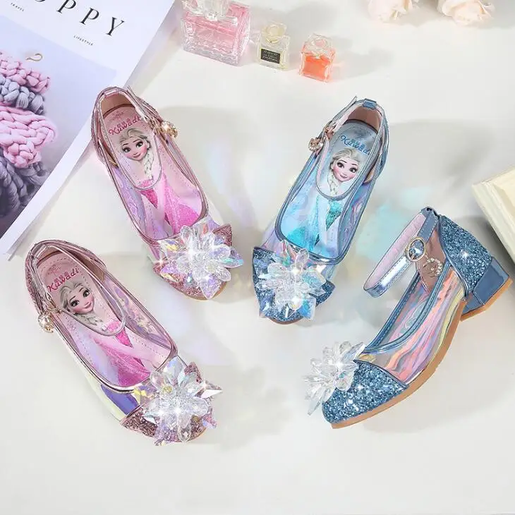 Disney/обувь с кристаллами для маленьких девочек Детская кожаная обувь принцессы