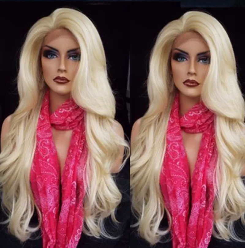 

Middle Part Synthetic 613 Lace Front Wig 26 Inch Long Wavy Transparent Lace Front Wig Ombre Blonde Wigs Heat Resistant Wigs