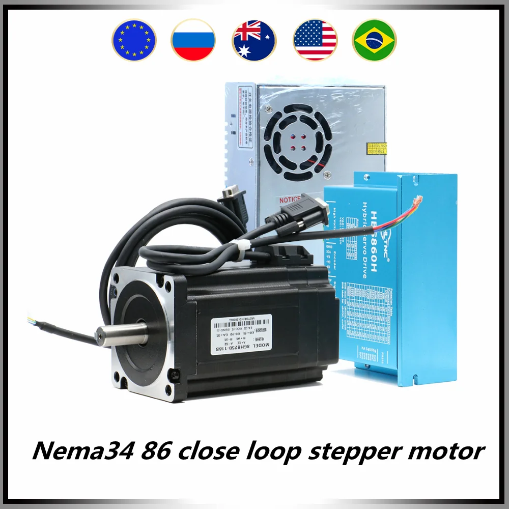 CNC DC Motor kit AC 110-240V Nema34 86 Close Loop Stepper Motor 4.5Nm / 8.5Nm / 12Nm Driver Pulse Voltage 5-24v for CNC Router
