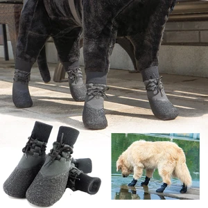 4PCS Pet Coconut Socks Shoes For Dogs Waterproof Winter Warm Boot Dog Shoes Anti-slip Adjustable Sho