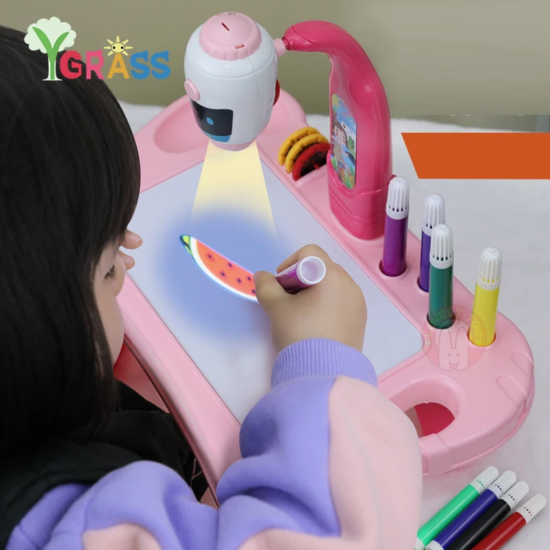 

Girls Toys Projector Art Drawing Board Kids Table With Tools Pen Stencils For Painting Games Coloring Educational Creative Set