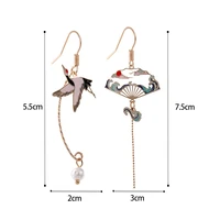 new ethnic style creative asymmetric fan crane tassel earrings woman travel souvenir gift jewelry lover gift