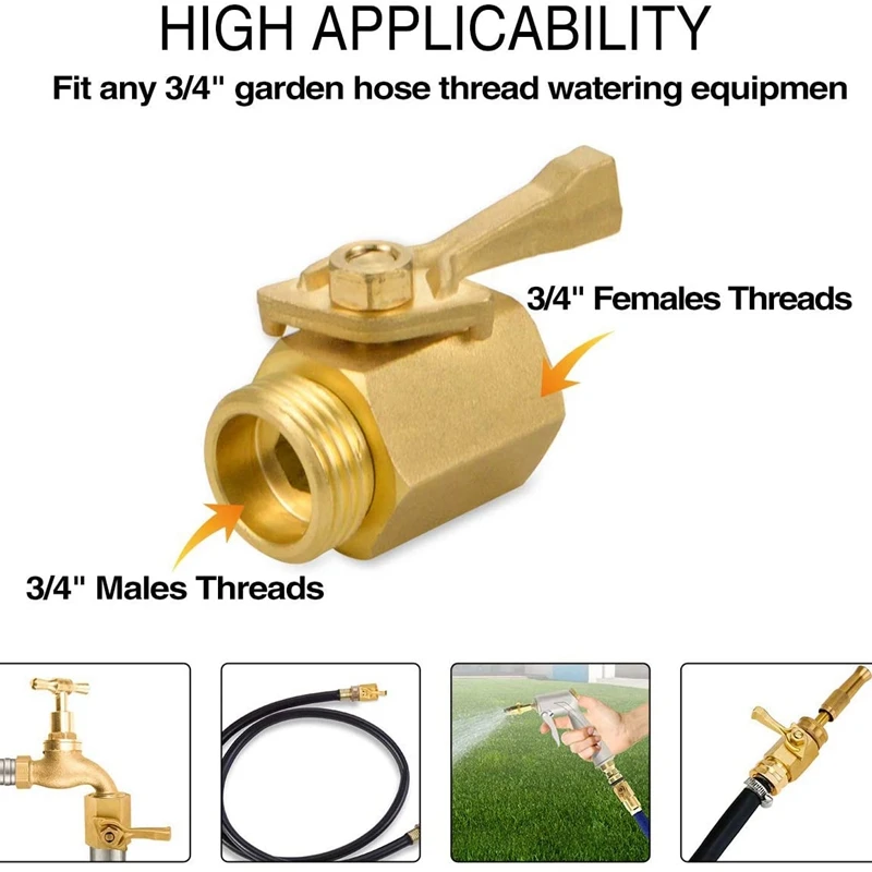 

2Pcs/Set Garden Copper Hose Shut Off Valve Garden Hose Connector with Standard 3/4 Inch Thread
