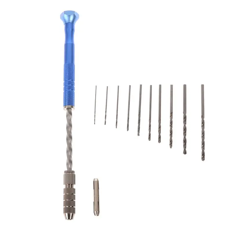 

Semi Automatic Spiral Blue Mini Micro Hand Drill Chuck + 10 Pcs Twist Drill Bits Tool 0.8-3mm